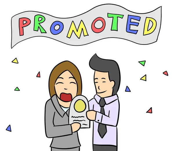 Cartoon woman salary man promote