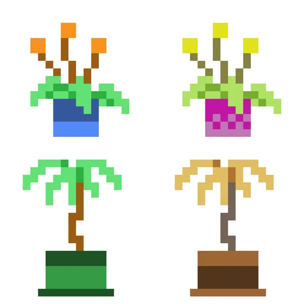 Pot di fiore icona di illustrazione pixel art — Vettoriale Stock