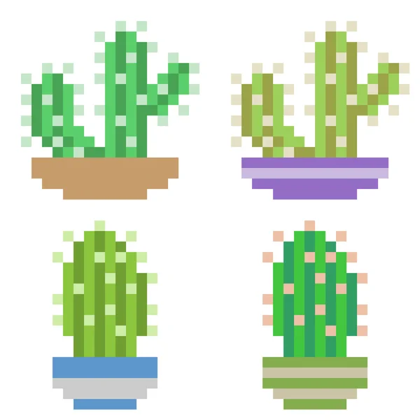 Maceta de cactus de ilustración pixel arte icono — Vector de stock