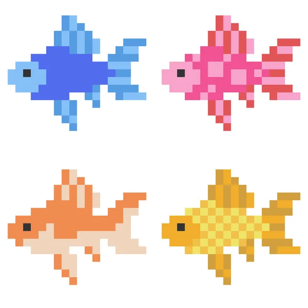 Illustration pixel art icon fish — Stock Vector