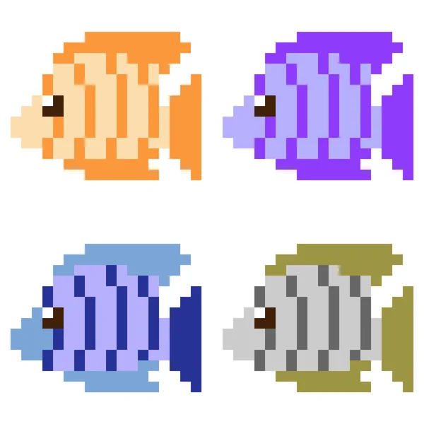 Illustration pixel art icon fish — Stock Vector