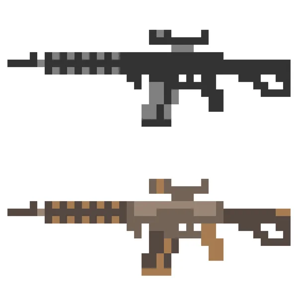 Rifle de asalto arma ilustración pixel arte icono — Vector de stock