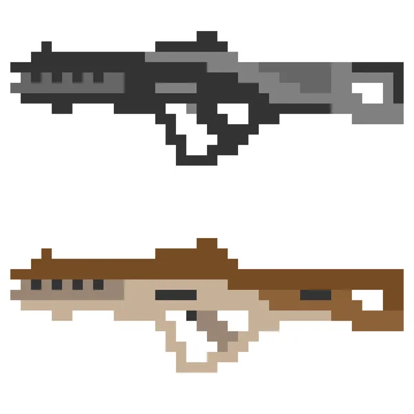 Rifle de asalto arma ilustración pixel arte icono — Vector de stock