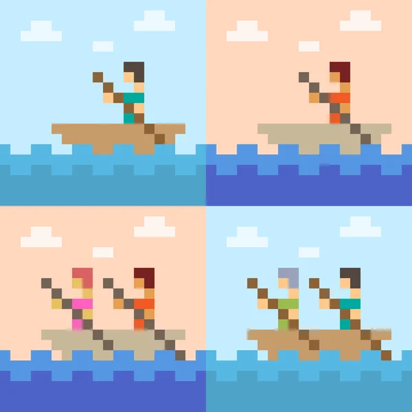 Illustration pixel art boat sea — Stock Vector