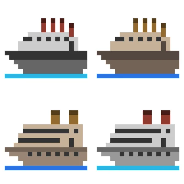 Illustration pixel art ship ocean — 图库矢量图片