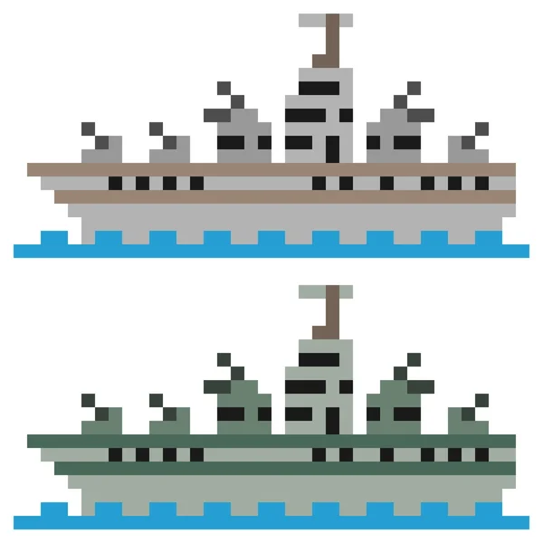 Illustration pixel art battleship — Vettoriale Stock