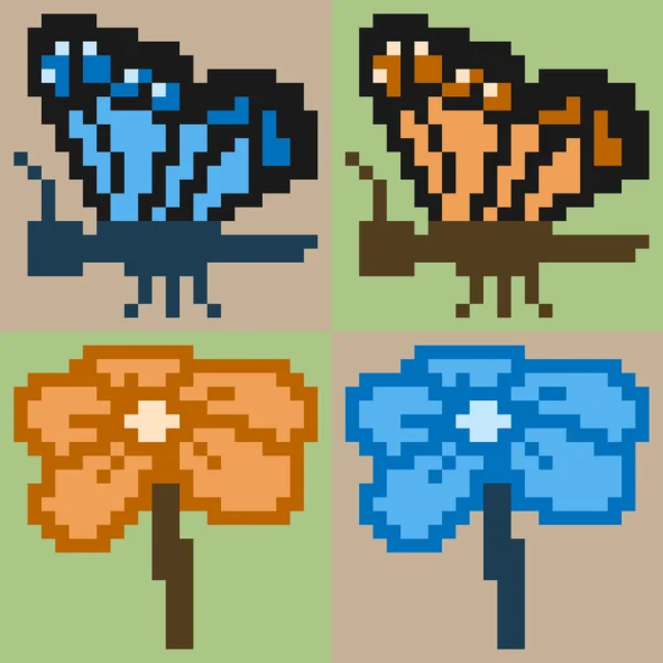 Flor de borboleta ilustração pixel art — Vetor de Stock