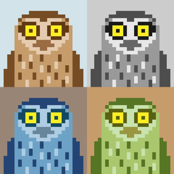 Illustration pixel art owl — Stockvector