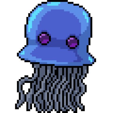 Denizanası dokunaçlarının piksel sanatı izole edilmiş arka plan