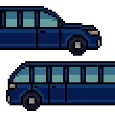 Uzun limuzin aracının pikseli sanatı izole edilmiş arka plan