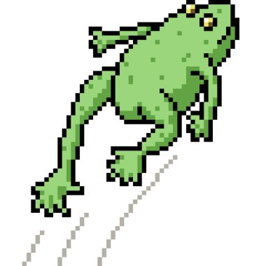 Yeşil kurbağa atlayışı piksel sanatı izole edilmiş arkaplan