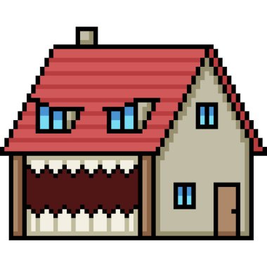 Ev canavarı yüzünün piksel sanatı izole edilmiş arka plan