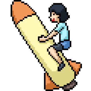 Kız roket sürme sanatının piksel sanatı izole arka plan