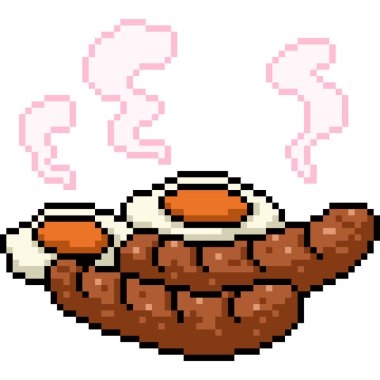 Piksel sanatı sosisli sahanda yumurta kahvaltısı izole edilmiş.