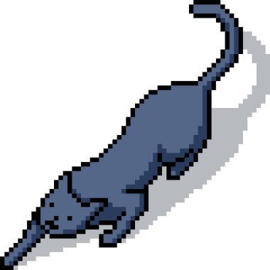 Siyah kedi yürüyüşünün piksel sanatı izole edilmiş arkaplan