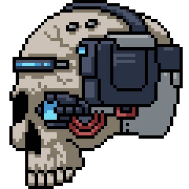 Fütürist bilim kurgu kafatasının piksel sanatı izole edilmiş arka plan