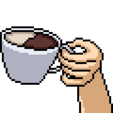 Sütlü kahve fincanı piksel sanatı izole edilmiş arka plan