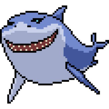 Köpekbalığı gülümsemesinin piksel sanatı izole edilmiş bir arka plan.