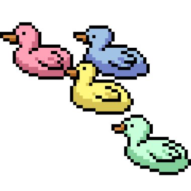 Renkli yavru ördeğin piksel sanatı izole edilmiş arka plan