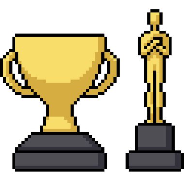 Altın kupa ödülünün piksel sanatı izole arkaplan