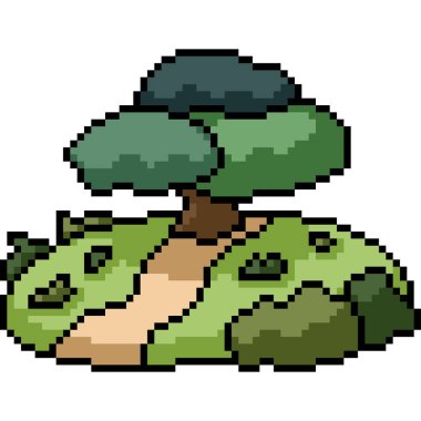 Eğimli doğa bahçesinin piksel sanatı izole edilmiş arka plan