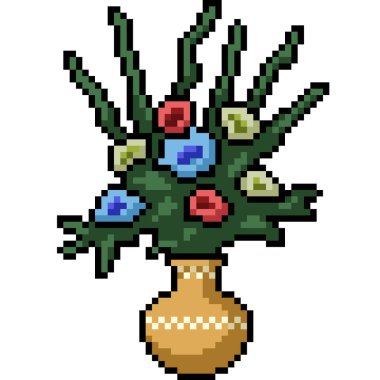 Çiçek vazosu dekorasyonunun piksel sanatı izole arkaplan