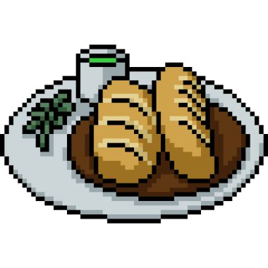 Ekmek ve çorbadan oluşan pikselli bir kahvaltı.