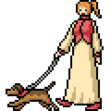 Piksel kadın sanatı. Köpeğin izole edilmiş arka planı.