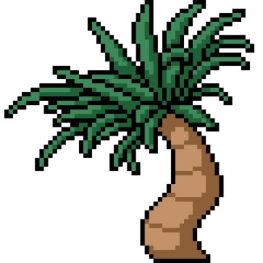 Garip eğri palmiye ağacının piksel sanatı izole arkaplan