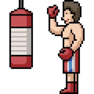 Boksör eğitiminin piksel sanatı kum torbası izole edilmiş arkaplan