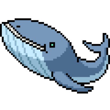 Mavi balina gülüşünün pikseli mutlu, izole bir arka plan