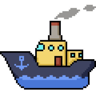 Piksel deniz yolculuğu sanatı. Yelkenli gemi izole edilmiş arka plan.