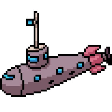 Askeri denizaltı dalgıçlığının piksel sanatı izole edilmiş arka plan