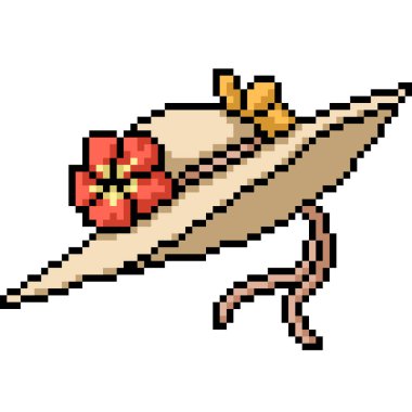 Plaj çiçeğinin pikseli hasır şapka izole edilmiş arka plan