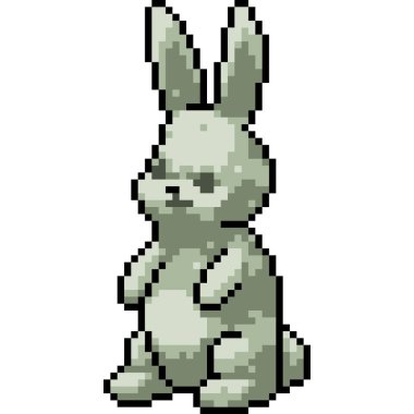 Hayvan tavşan kaya heykeli piksel sanatı izole edilmiş arka plan