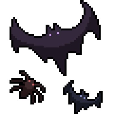 Korkunç silüet yarasa örümceğinin piksel sanatı izole edilmiş arka plan