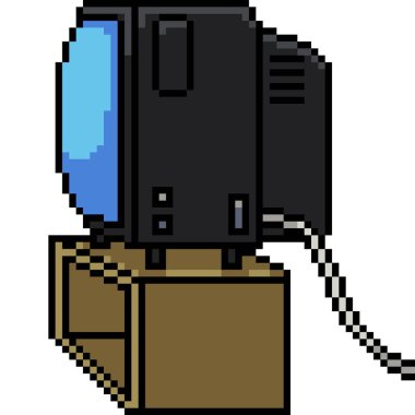 modası geçmiş büyük kutu televizyonun piksel sanatı izole edilmiş arkaplan