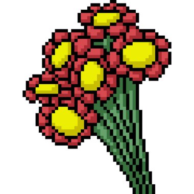 Bir demet çiçek buketinin piksel sanatı izole edilmiş arkaplan