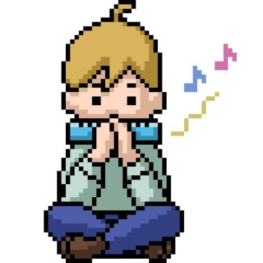 Genç bir çocuğun pikseli. Armonika çalıyor. İzole edilmiş arka plan.