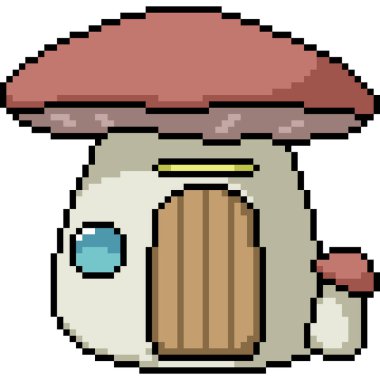 Fantezi orman mantar evi pikseli sanatı izole edilmiş arka plan