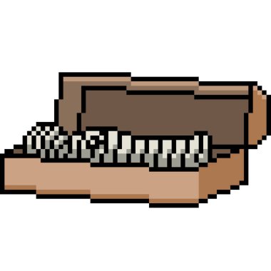 Mumya cesedinin piksel sanatı. Tabut açık, izole bir arka plan.