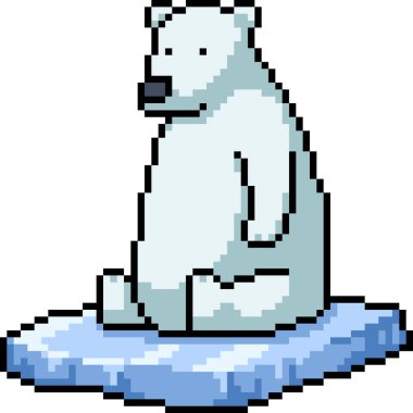 Kutup ayısının piksel sanatı izole edilmiş bir zeminde oturur.