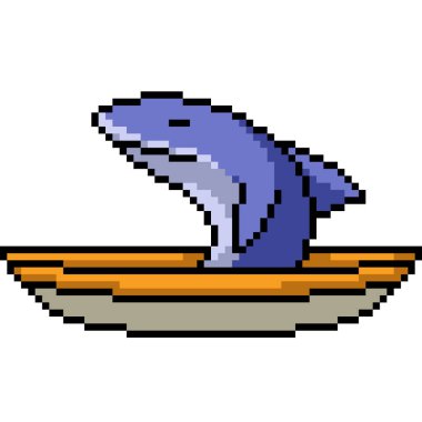 Köpekbalığı seyahati piksel sanatı ve izole edilmiş arka plan