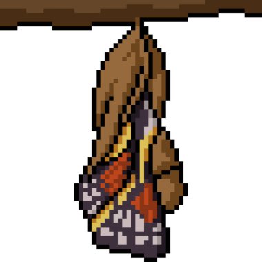 Kozadan izole edilmiş arka planda kelebek doğumu piksel sanatı