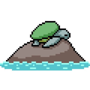 Kaplumbağa pikseli kaya izole arka planda dinleniyor.