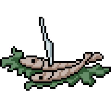 Balık yemi uskumrularının pikseli sanatı izole edilmiş arka plan.