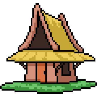 Küçük kırsal ahşap kulübenin piksel sanatı izole edilmiş arka plan