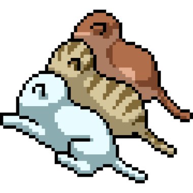 Yavru kedi arkadaş paketinin piksel sanatı izole edilmiş arkaplan