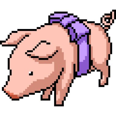 Domuz evcil hayvanın piksel sanatı menekşe kurdelesi izole edilmiş arka plan