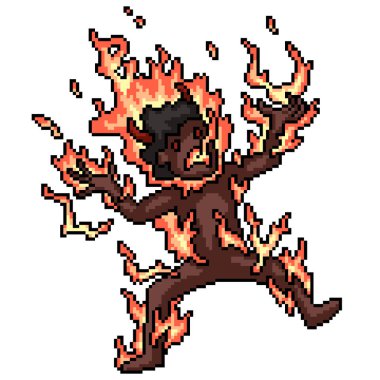 Piksel sanat yanan iblisin izole edilmiş arka planı